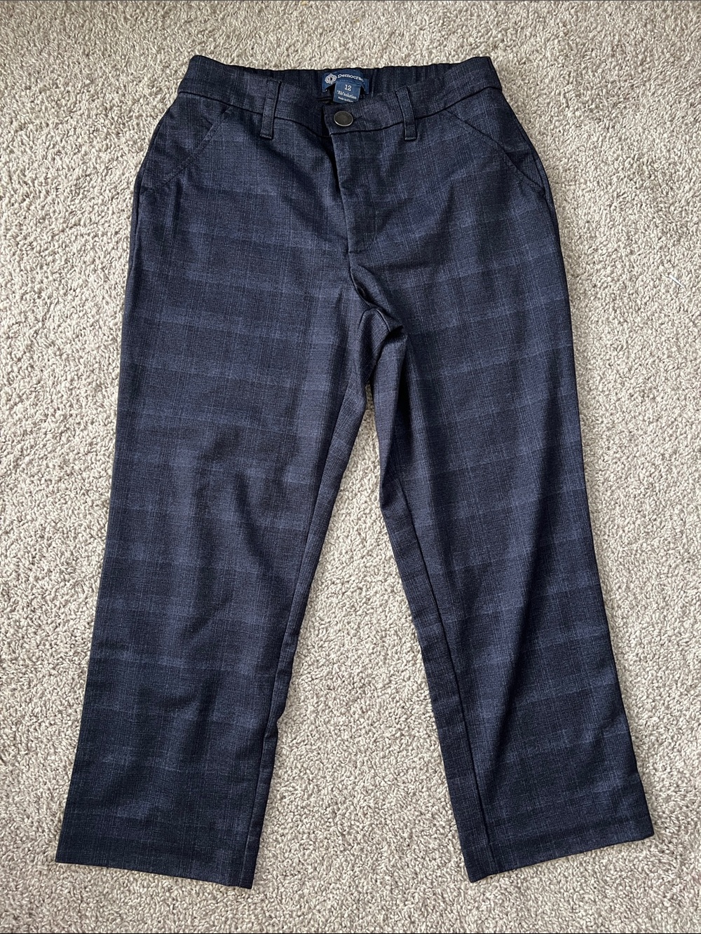 Democracy Navy Plaid Straight-Leg Trousers